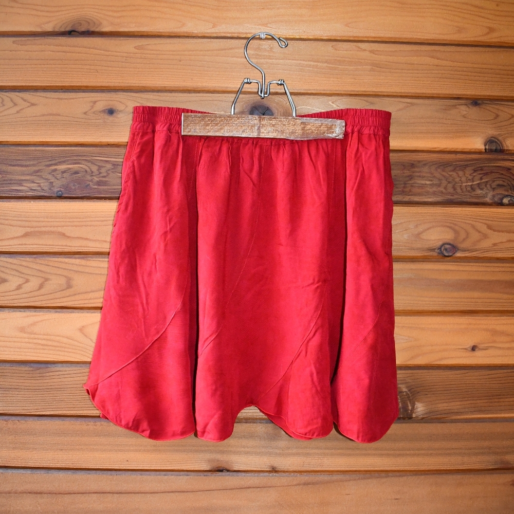 Bambu Deep Red Petal Cut Mini Skirt